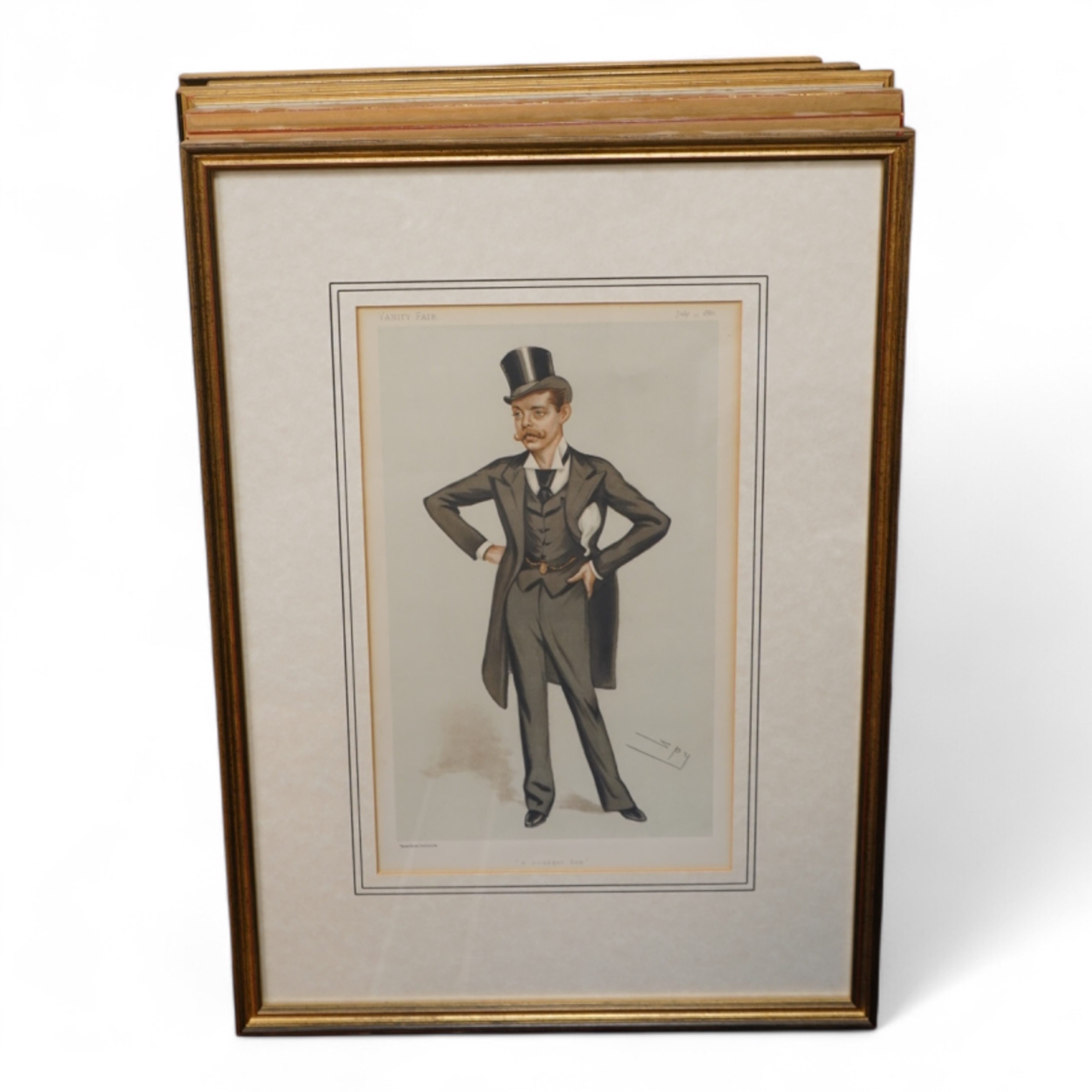 Spy (Leslie Matthew Ward, 1851-1922), Eight Vanity Fair lithographic cartoons, ‘Anti Rent’, ‘a younger son’, ‘Oscar’, ‘Currency’, ‘The Irish Secretary’, ‘Queen Hardie’, and K.S. Ranjitsihji, Sarah Berhnardt, 34 x 20cm